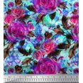 thumbnail image 1 of Soimoi polyester Crepe Fabric Leaves & Rose Flower Print Sewing Fabric Yard 42 Inch Wide, 1 of 3