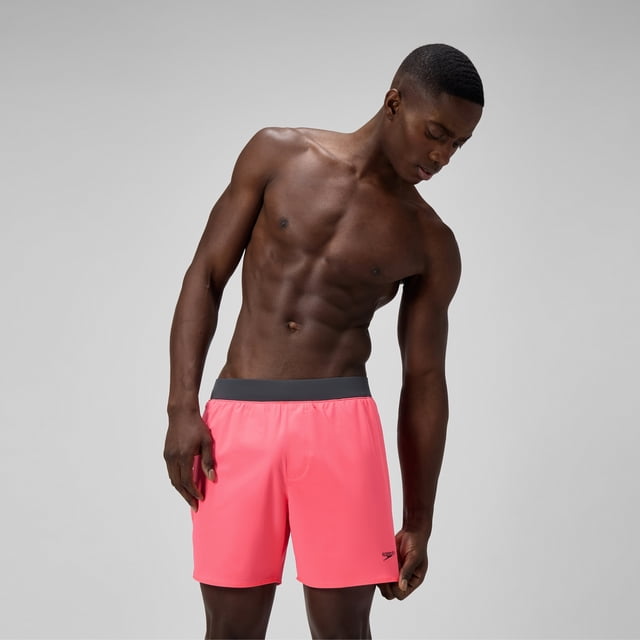 Speedo Men's Fitness 4-Way Flex The Look Out Swim Short - Neon Coral, Small