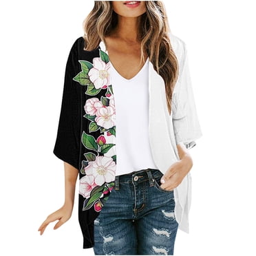 Summer Saving! srobpty Women's 3/4 Sleeve Cardigan Jacket, Ladies' Cardigans Fashionable Printed Jackets Spring and Summer 3/4 Sleeved Printed Jackets Cardigans Multicolor, L