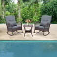 thumbnail image 3 of Costway 3 PCS Patio Rocker Set Outdoor Wicker Rocking Chairs with Double-Layer Coffee Table Gray, 3 of 10