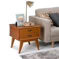 thumbnail image 2 of SIMPLIHOME Draper Table d'Appoint Rectangulaire en Bois Franc Massif de 22 Pouces de Large Style Milieu du Siècle Moderne en Brun Teck avec Rangement, 2 Tiroirs, pour le Salon et la Chambre, 2 of 2