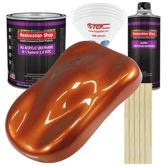 Restoration Shop - Peinture Auto à l'Acrylique et à l'Uréthanne Métallique Inferno Orange Pearl - Trousse Complète de Peinture d'Un Gallon - Revêtement Professionnel à une Étape à Haut Lustre pour Automobile, Voiture, Camion, Ratio de Mélange 4:1, 2,8 VOC