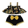 thumbnail image 1 of Baby Girls Ruffle Sunflower Halter Crop Top Solid Tassels Shorts Summer Outfits, 1 of 6