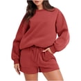 thumbnail image 1 of IROINNID Survêtement pour Femmes Ensemble 2 Pcs Rabais Blouse à Col Rond Hauts à Manches Longues Chandail Shorts Ensemble Décontracté Ensemble de Jogging, Rouge, 1 of 9
