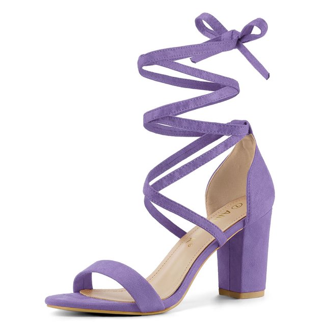BLISSFUL STEP Women's Solid Color Strap Block Heel Lace up Sandals