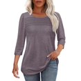 thumbnail image 2 of Pxiakgy Vente Chaude!! Manches 3/4 pour Femmes Hauts Chemises Décontractées à Volants Plissés Mode Blouses d'Été Tendance Col Rond Automne/hiver Manches Sept Points Plissées sur la Poitrine Gris Foncé m, 2 of 4
