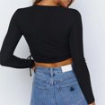thumbnail image 4 of Birdeem T-Shirts Courts Mignons pour Femmes à Manches Longues avec Cordon, Froncés, Coupe Ajustée, 4 of 8