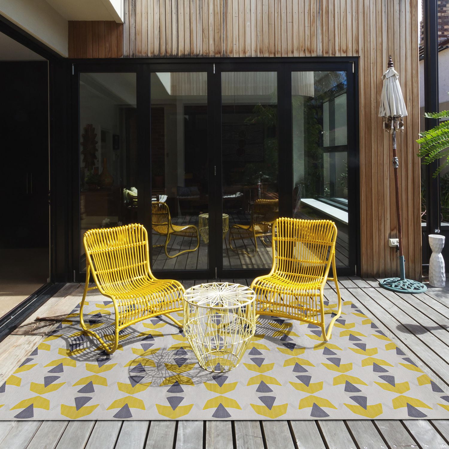 Tapis d'extérieur lavable Hialeah ivoire & jaune 7 pi x 9 pi