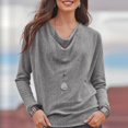 thumbnail image 4 of Pompotops T-Shirt Décontracté pour Femme à Col Rond Uni à Manches Longues Coupe Ample Chandail Haut Blouse, 4 of 9