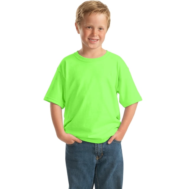 Gildan T-Shirt à Manches Courtes pour Garçons en Coton 100 pour Cent avec Encolure Rubanée. 5000B