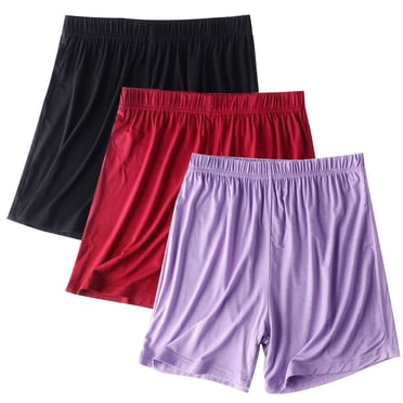 3 Pcs Shorts de Pyjama en Modal et Coton Grande Taille Shorts de Pjs d'Été pour Femmes Lot Élastiques Confortables Doux Bas de Sommeil, Rouge/violet/noir 3TG
