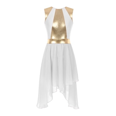 vastwit Robe de Danse Liturgique de Louange Brillante Métallisée Sans Manches pour Femmes à Blocs de Couleur Costume de Danse de Culte Lyrique Blanc G