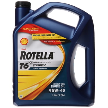 Shell Rotella 550019921-3PK T6 Huile Moteur Entièrement Synthétique Robuste 5W-40, 1 Gallon, Lot de 3