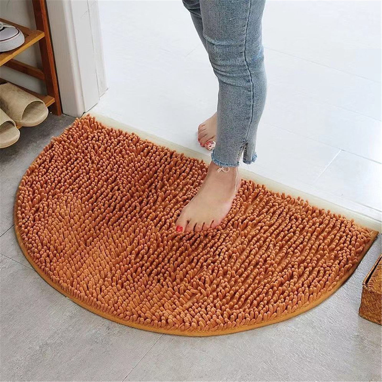 Semicircular Bathroom Rugs Mat, Extra Soft and Absorbent Microfiber Bath Rugs, Non-Slip Plush Shaggy Bath Carpet, Machine Wash Dry, Bath Mat for Bathroom Floor, Tub and Shower