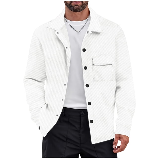 Lovzfmll Veste Décontractée pour Homme à Revers Cranté, Boutonnée devant, Détail de Poche, Blanc, TG