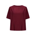 thumbnail image 4 of Timegard Hauts pour Femmes Plissés Col Rond Bouton Arrière Manches Courtes Blouse Décontractée Ample Couleur Unie Été, 4 of 6