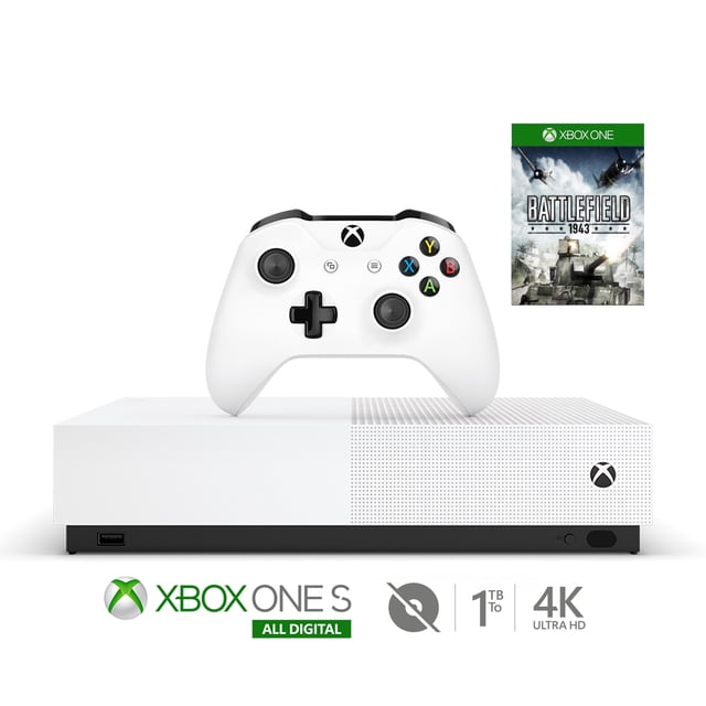 Microsoft Refurbished Xbox One S 1TB All-Digital Edition Bundle with Battlefield 1943 - Disc-free Console, Wireless Controller and Game Keycard - White