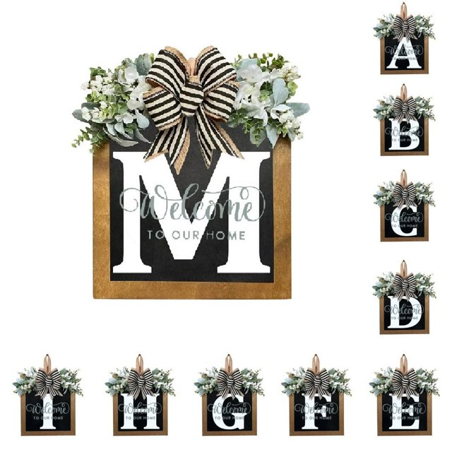 Front Door Decorations Alphabet Wreath Sign Outdoor Hanging Decoration 11.8”*11.8”