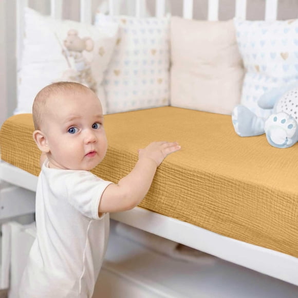 Ensemble Quatre Pièces Quatre Pièces Drap de Lit de Bébé en Mousseline pour Confort de Bébé Drap de Matelas Respirant pour Garçons Filles Excellent Sommeil