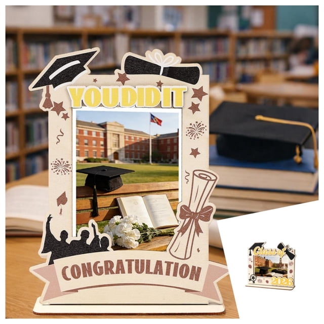 TTJ Graduation Wooden Picture Frame Handmade Desk Photo Holder Class of 2026 Keepsake Display for Diploma Graduation Cap Memorable Gift