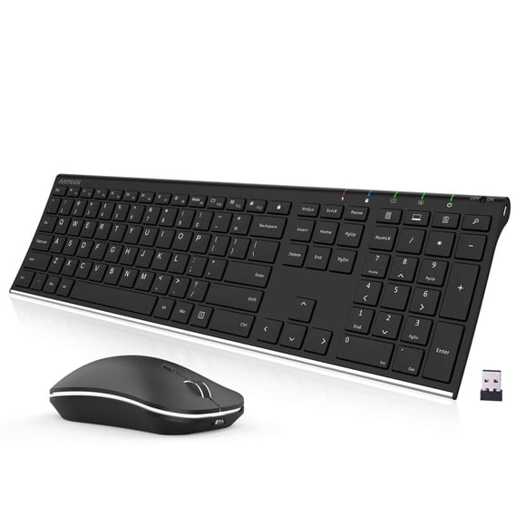 Arteck 2.4G Wireless Keyboard and Mouse Combo Stainless Steel Ultra Slim Full Size Keyboard Keyboard and Ergonomic Mice for Computer Desktop PC Laptop