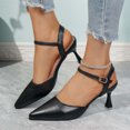 thumbnail image 3 of Heel Sandals for Women Kitten Heel Pointy Toe Adjustable Ankle Strap Leather Solid Color Pumps Black, 3 of 9