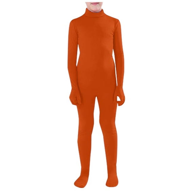GDREDA Kids Dancewear Solid Color Spandex Zentai Child Unitard (Orange,M)