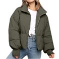 thumbnail image 2 of IROINID Manteau d'Hiver Chaud pour Femmes, Col Montant, Fermeture Éclair, Manches Longues, Vert Armée, 2 of 9