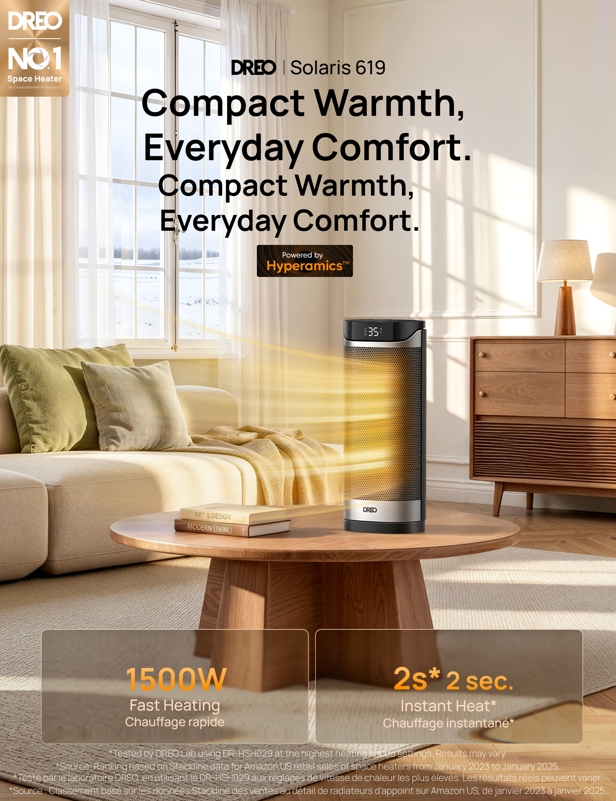 DREO 16" Space Heater, Portable Electric Heater for Indoor Use with Thermostat