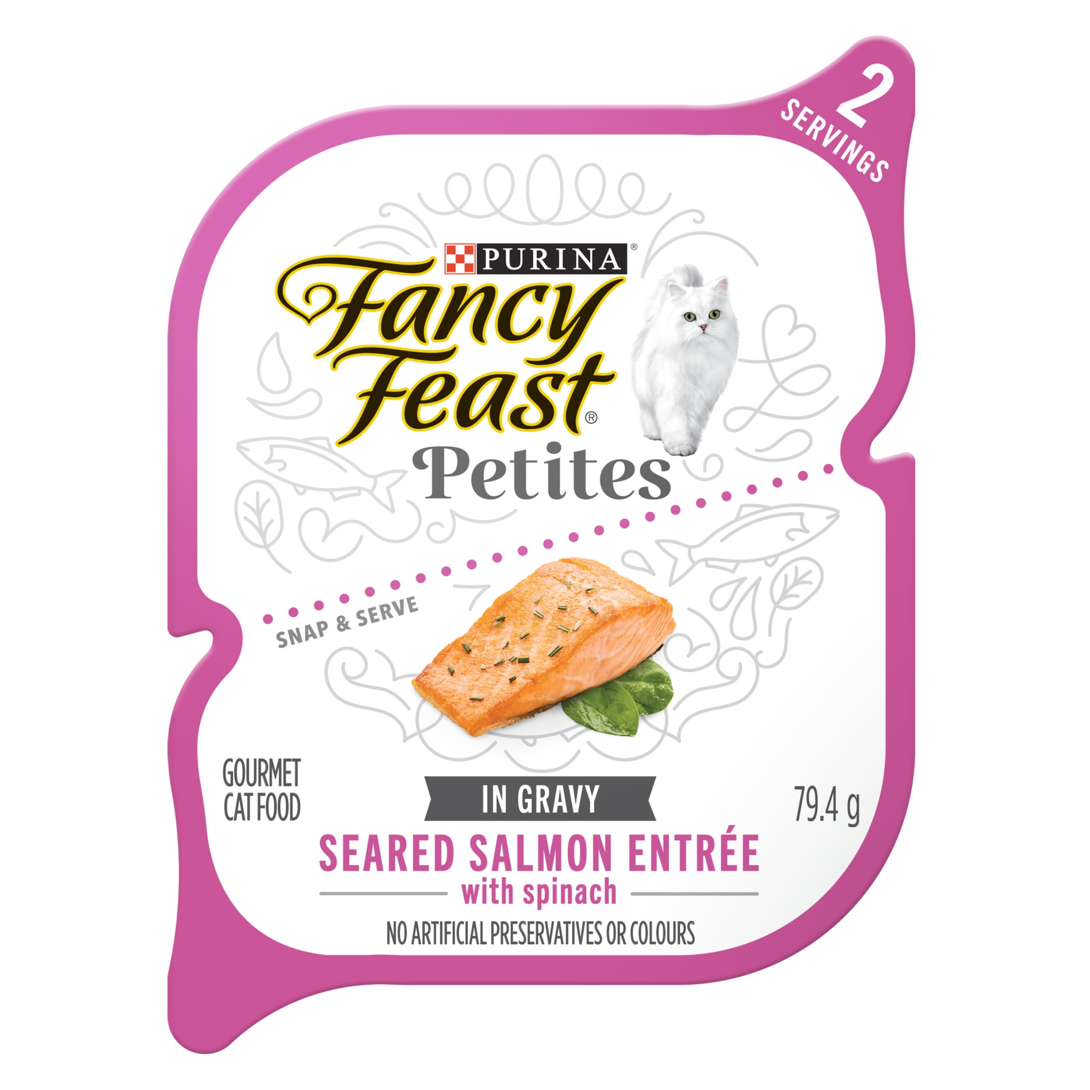 Fancy Feast Petites Seared Salmon Entrée with Spinach in Gravy, Wet Cat Food 79.4g
