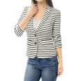 thumbnail image 2 of INSPIRE CHIC Blazer à Rayures pour Femme à Revers Cranté, Manches Longues, Boutonné, m Blanc, 2 of 5