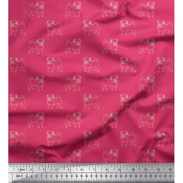 Soimoi Poly Georgette Fabric Pug Dog Print Fabric by The Yard 42 Inch Wide