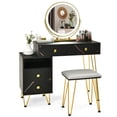thumbnail image 1 of Costway Ensemble Coiffeuse Tabouret Variateur Miroir DEL Grande Armoire de Rangement Tiroir Noir, 1 of 10