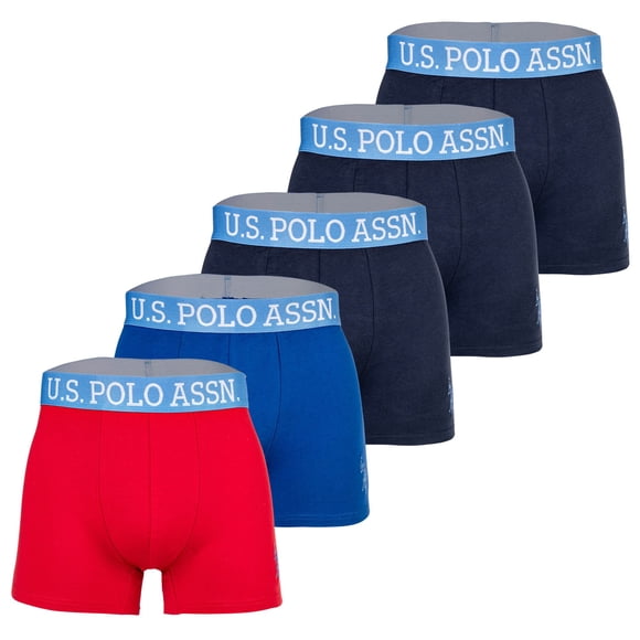 U.S. POLO ASSN. men's boxer shorts, 5-pack - trunks, logo, stretch cotton Blue/Red M (Medium)