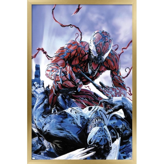 Marvel Comics - Carnage - Affiche Murale Battle with Venom, 14,725 Po x 22,375 Po Représente une Impression Brillante à Haute Résolution de Carnage, le symbiote Rouge et Noir avec des Vrilles, Attaquant Venom, le symbiote Musclé Noir et Blanc, Posé sur les Gravats et un Ciel Nuageux, Convient à la Déco Maison Ou aux Fêtes à Thème.