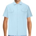 thumbnail image 1 of cfhntfmh Short Sleeve Shirts for Men Button down Summer Casual Collared V Neck Tops Solid Color Beach Blouses, 1 of 5