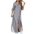 thumbnail image 1 of CEHVOM Robe d'Été pour Femme, Couleur Unie, Décontractée, à Manches Longues, Col Rabattu, Robe Maxi Décontractée de Plage, Solde, 1 of 4