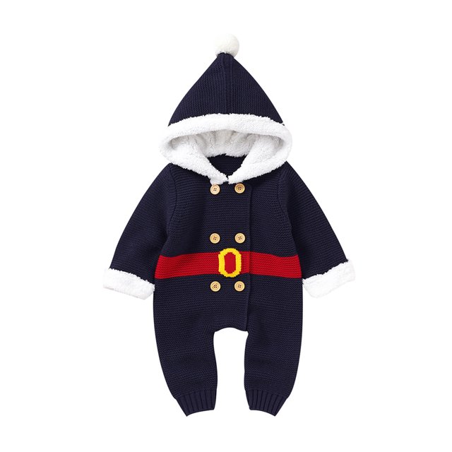 Honganda Infant Christmas Hooded Romper with Double-Breasted, Fur Ball