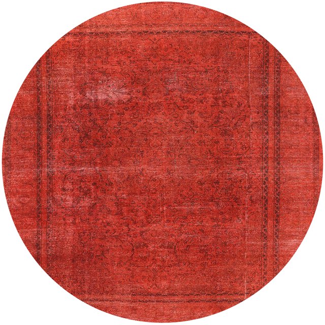 Ahgly Company Indoor Round Mid-Century Modern Red Oriental Area Rugs, 7' Round