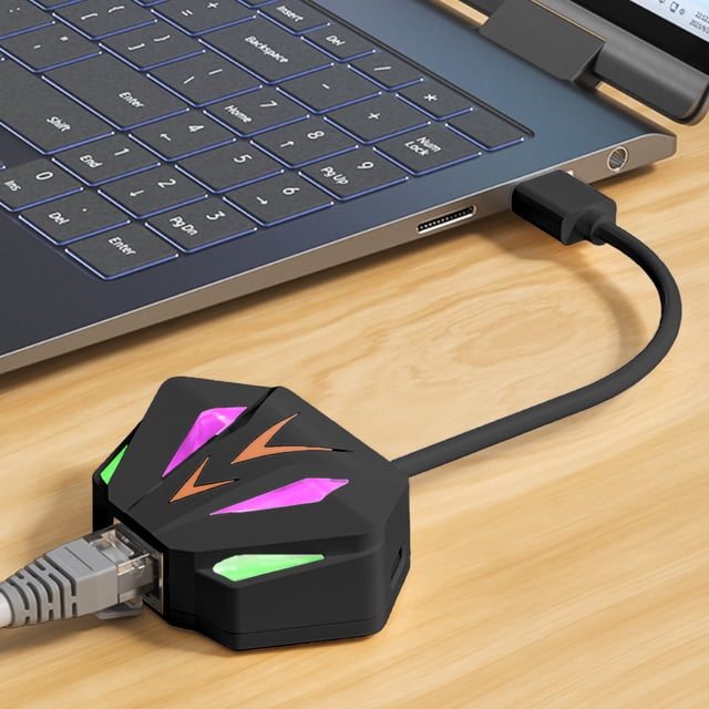 PEONAVET Plastic Ethernet Cable Adapter Plastic Ethernet Cable Adapter Type-C To 100Mbps RGB Network Card Wired RGB Ethernet Card High-speed Ethernet Adapter