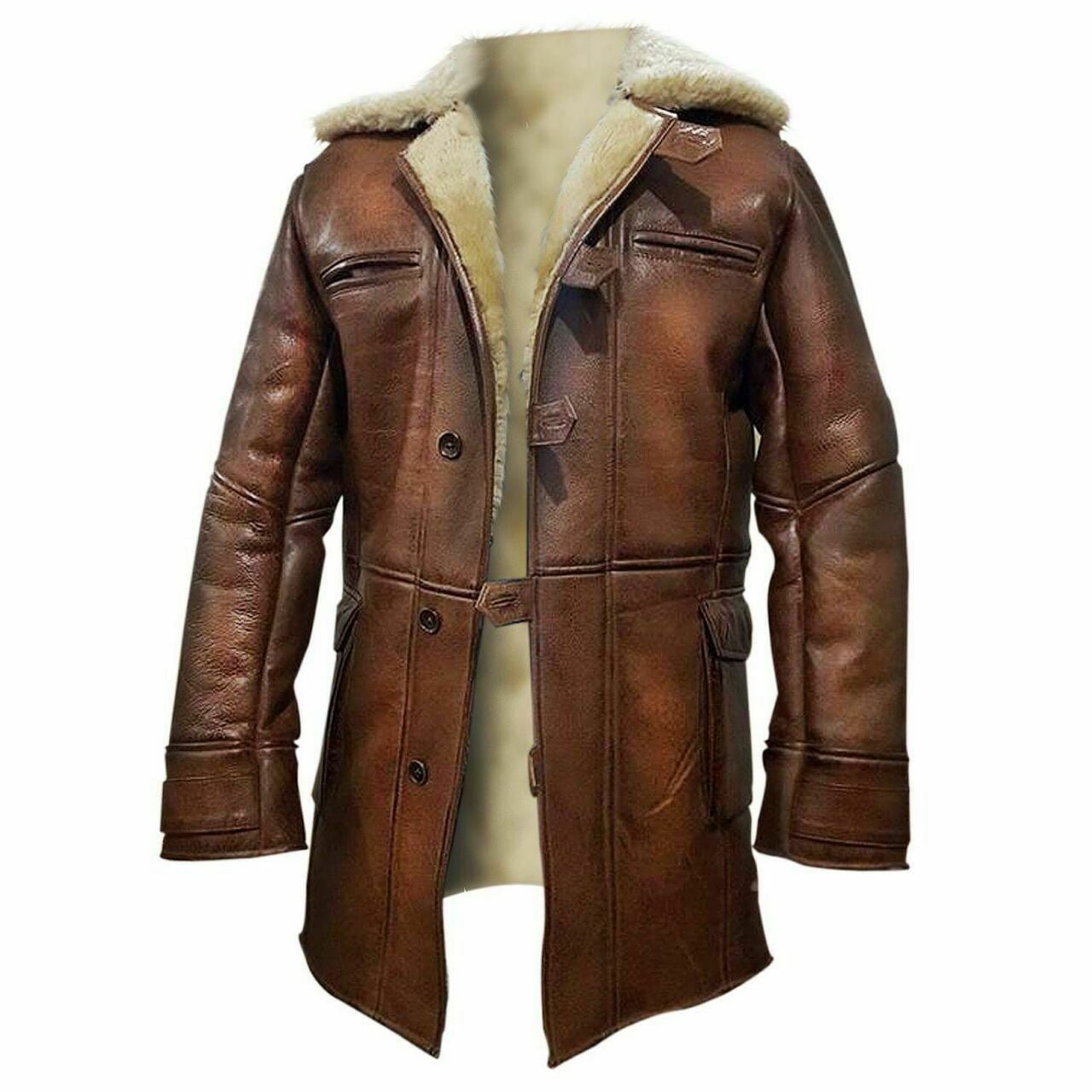 Vintage Fur Coat Brown Long Coat Men Faux Shearling Long Coat Mens