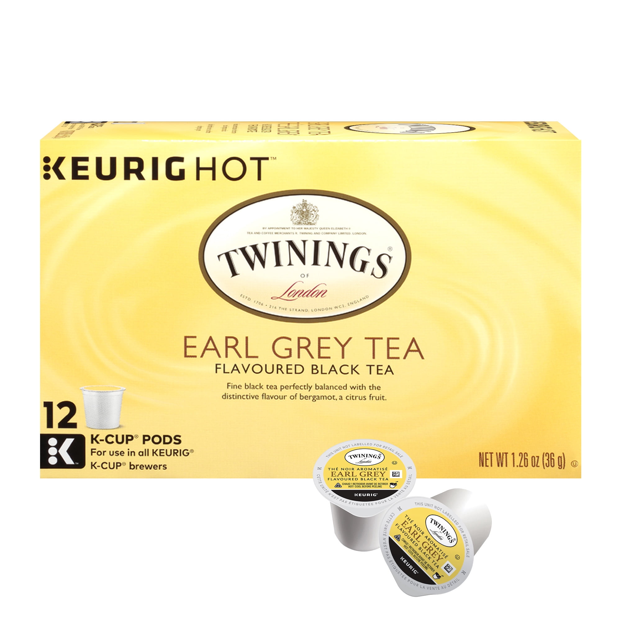 Twinings Thé Noir Earl Grey en Capsules K-Cup, Bergamote et Agrumes, Naturellement Caféiné, 12 Capsules