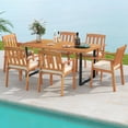 thumbnail image 1 of Costway 7PCS Patio Dining Table Set, 63” Table & 6 Acacia Wood Armchairs with Umbrella Hole, 1 of 10