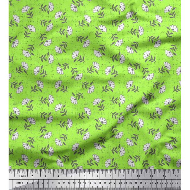 Soimoi Poly Georgette Fabric Leaves & Floral Block Fabric Prints by Yard 42 Inch Wide