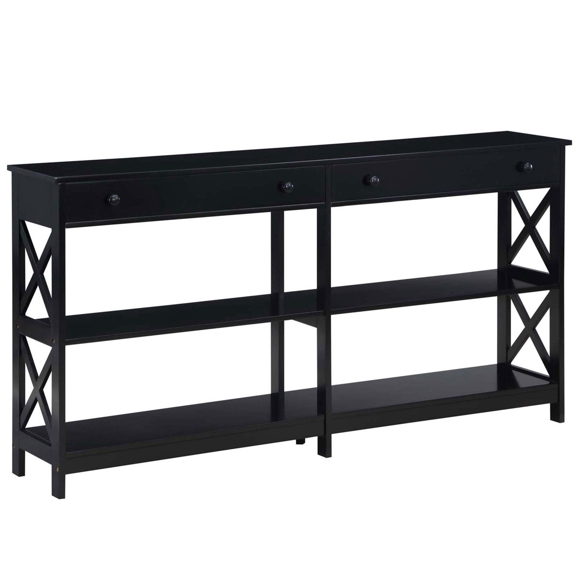 Convenience Concepts Oxford 60" 2 Drawer Console Table with Shelves, Black