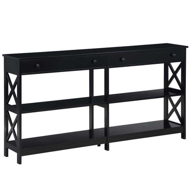 Convenience Concepts Oxford 60" 2 Drawer Console Table with Shelves, Black