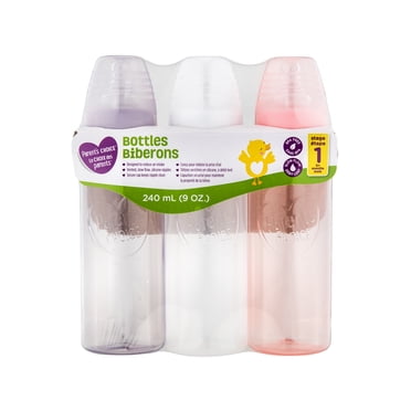 Parent's Choice Biberons pour Bébé Teintés Sans BPA, 3x9oz Biberons, Multicolore