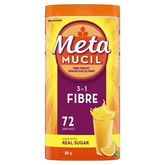 Metamucil Poudre de fibres quotidienne, Sucre véritable, Saveur d’orange, 72&nbsp;portions, Bienfaits multisanté 3&nbsp;en&nbsp;1, à base de plantes, enveloppe de psyllium, fibres quotidiennes pour la