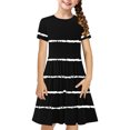 thumbnail image 2 of Soldes de Liquidation d'Été Iumwxz Robe Tunique Plissée Robe Ample Ligne A Robes Col Rond Rayé Graphique Robe à Manches Courtes pour Enfants Robes Tendance pour Cadeaux des Fêtes 4-14a, 2 of 7