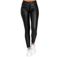 thumbnail image 2 of RKSTN Women's High Waist Faux Leather Long Pants with Pockets, Color: Solid, Size: XL, 2 of 4